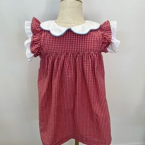 Bella Bliss Red Gingham Dress with White Ruffle Sleeves